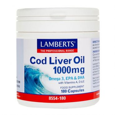Lamberts Cod Liver Oil 1000mg (Ω3 & Vitamins A, D & E) 180 caps - Συμπληρώματα στο Pharmeden.gr