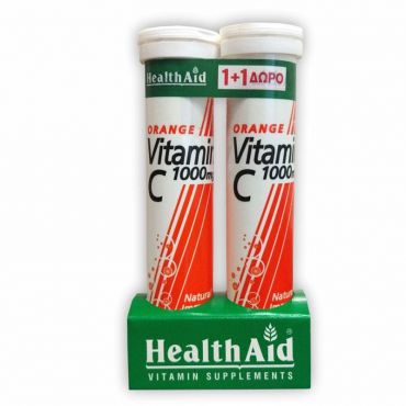 Health Aid Vitamin C 1000mg Πορτοκάλι Αναβράζοντα 20tabs 1+1 ΔΩΡΟ - Συμπληρώματα Διατροφής στο Pharmeden.gr