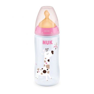 Nuk First Choice Plus Μπιμπερό Θηλή Latex με Δείκτη Ελέγχου Θερμοκρασίας Ροζ Καμηλοπάρδαλη Medium 300ml - Αξεσουάρ για Μωρά στο Pharmeden.gr